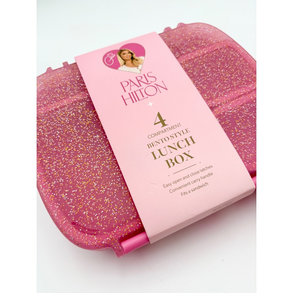 Paris Hilton Bento Lunch Box 4 Compartment Pink Glitter Easy Carry Handle‎